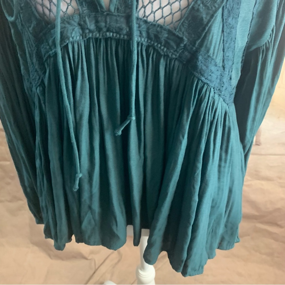 Free People Pebbled Dont Let Go Peasant Top Deep Forest - Picture 5 of 13